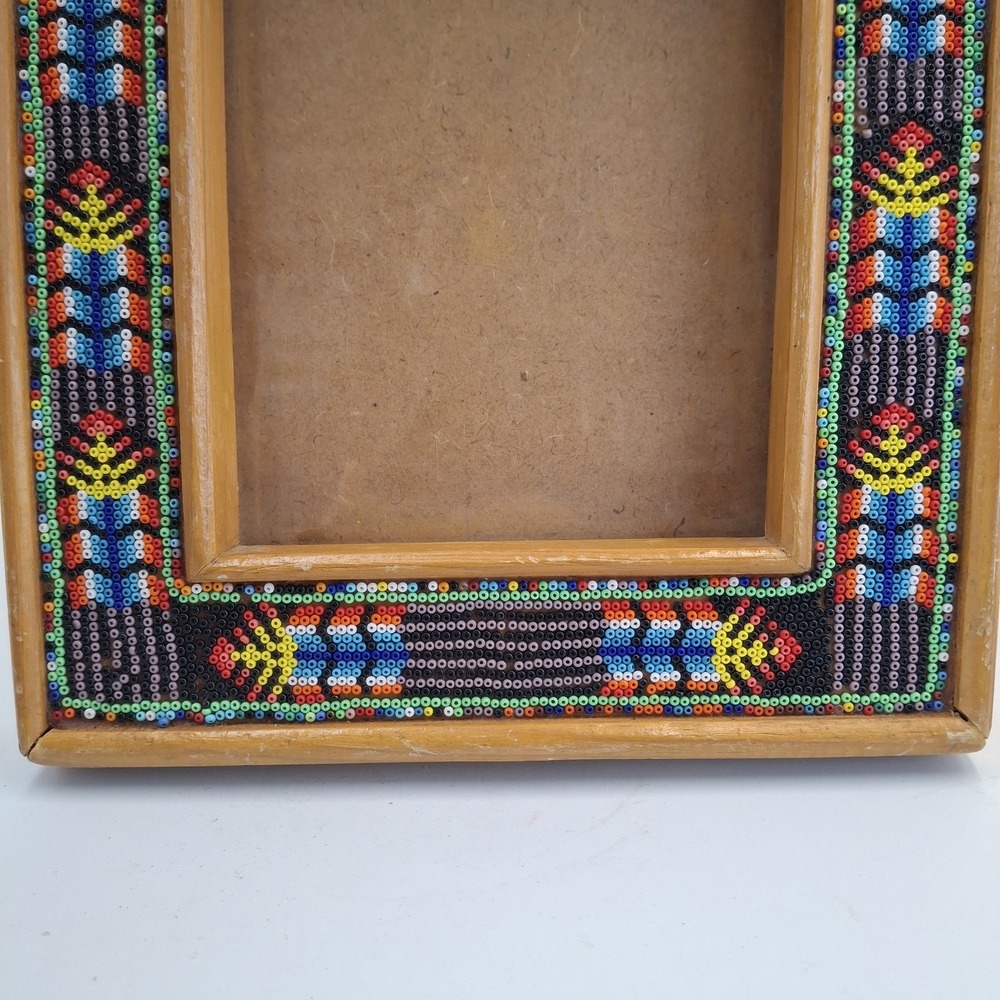 Huichol Beaded Wooden Picture Frame Mexican Folk Art Boho Native Vintage 8x10 - Picture 4 of 16